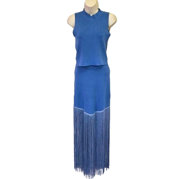 Cloud Ten Blue Sleeveless Knit High Neck Festival Dress with Fringe,Medium, NWT - Picture 10 of 16